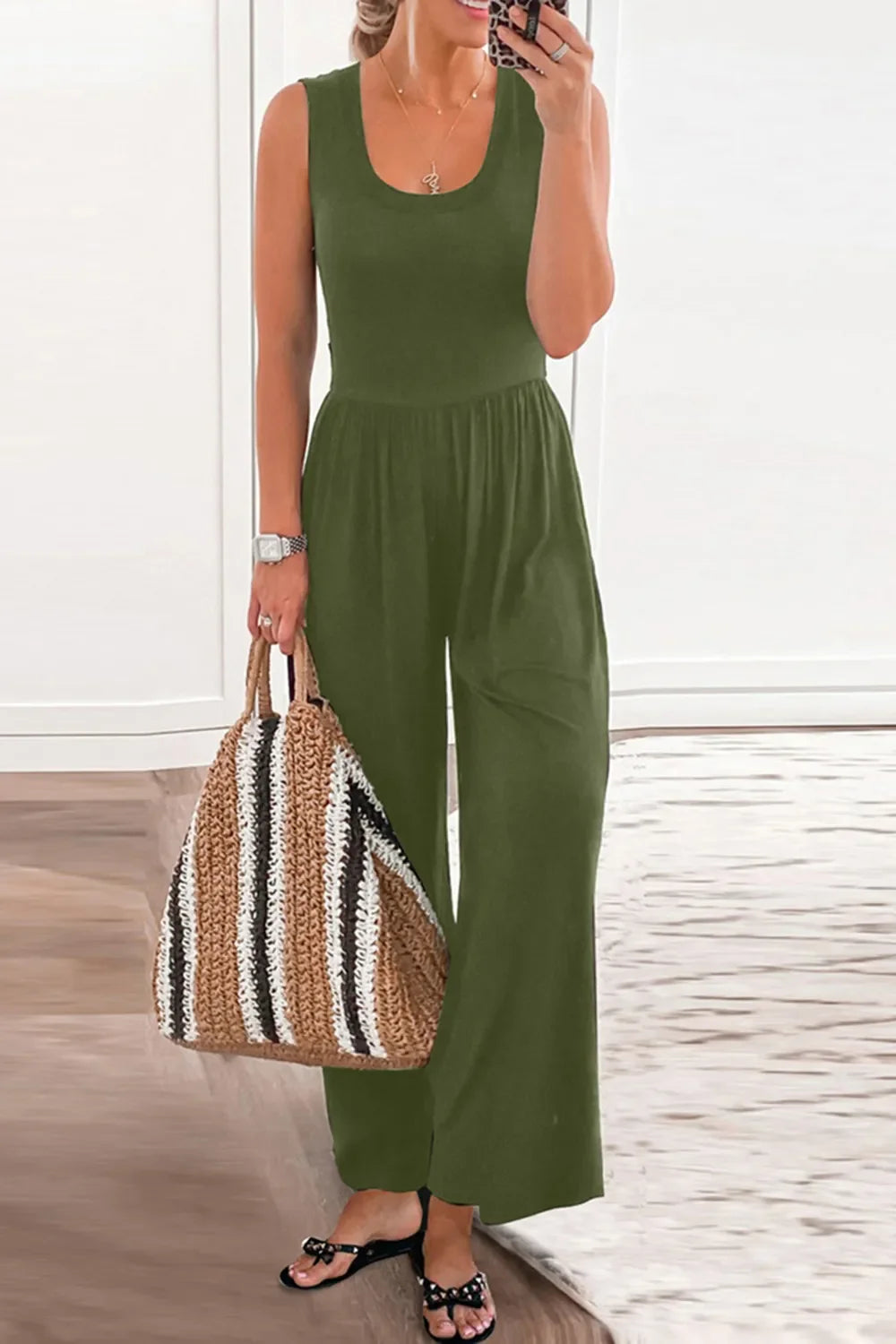 Full Size Scoop Neck Wide Strap Jumpsuit