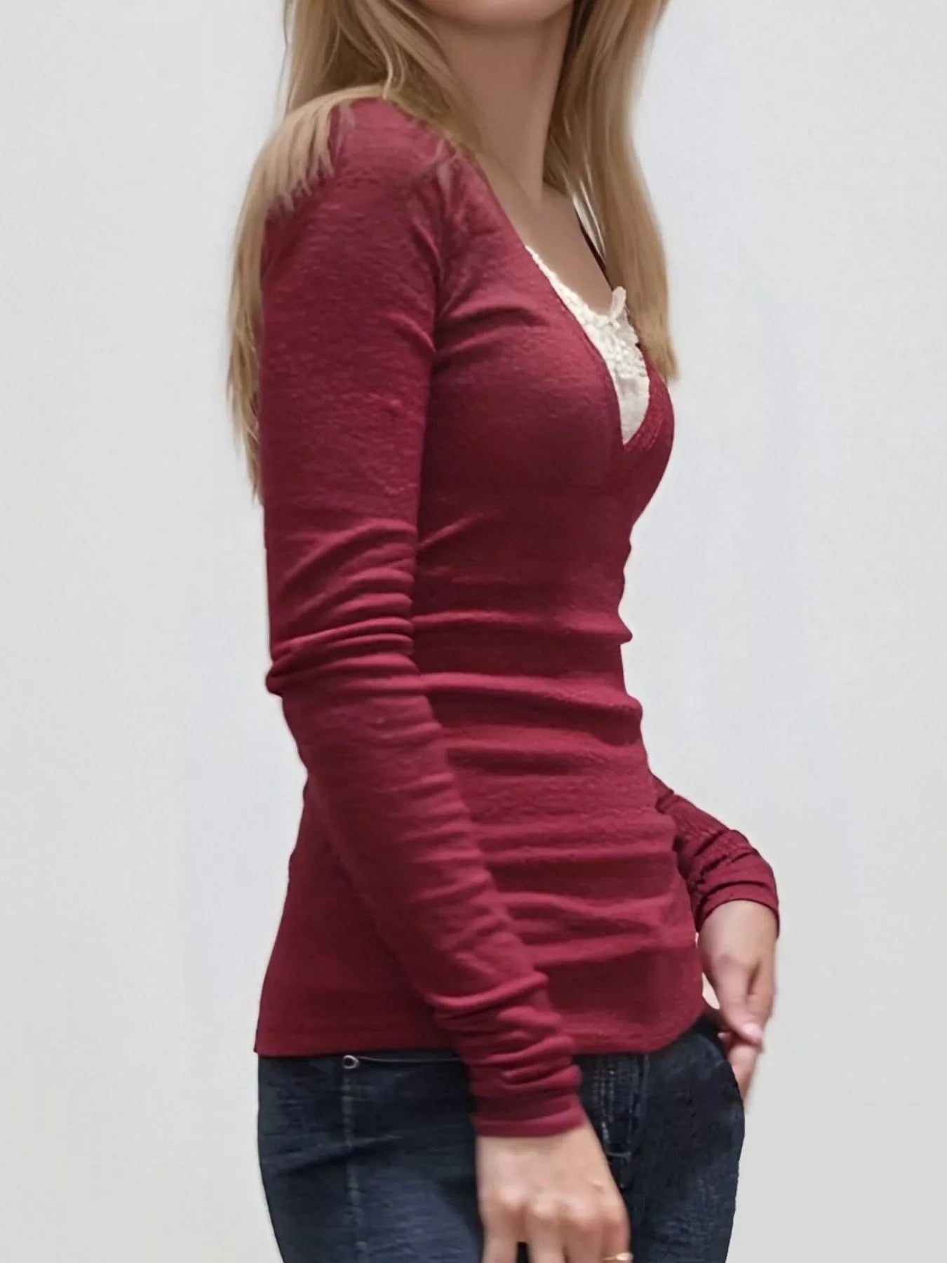 Long Sleeve T-Shirt with Lace Detail