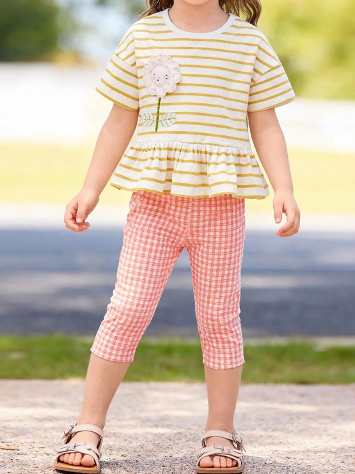 Children's Striped Top & Gingham Capri Set