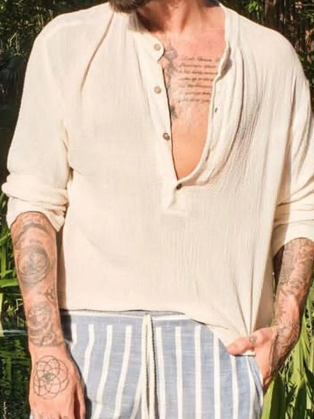 Men's Full Size Button Detail Long Sleeve Blouse Plus Size