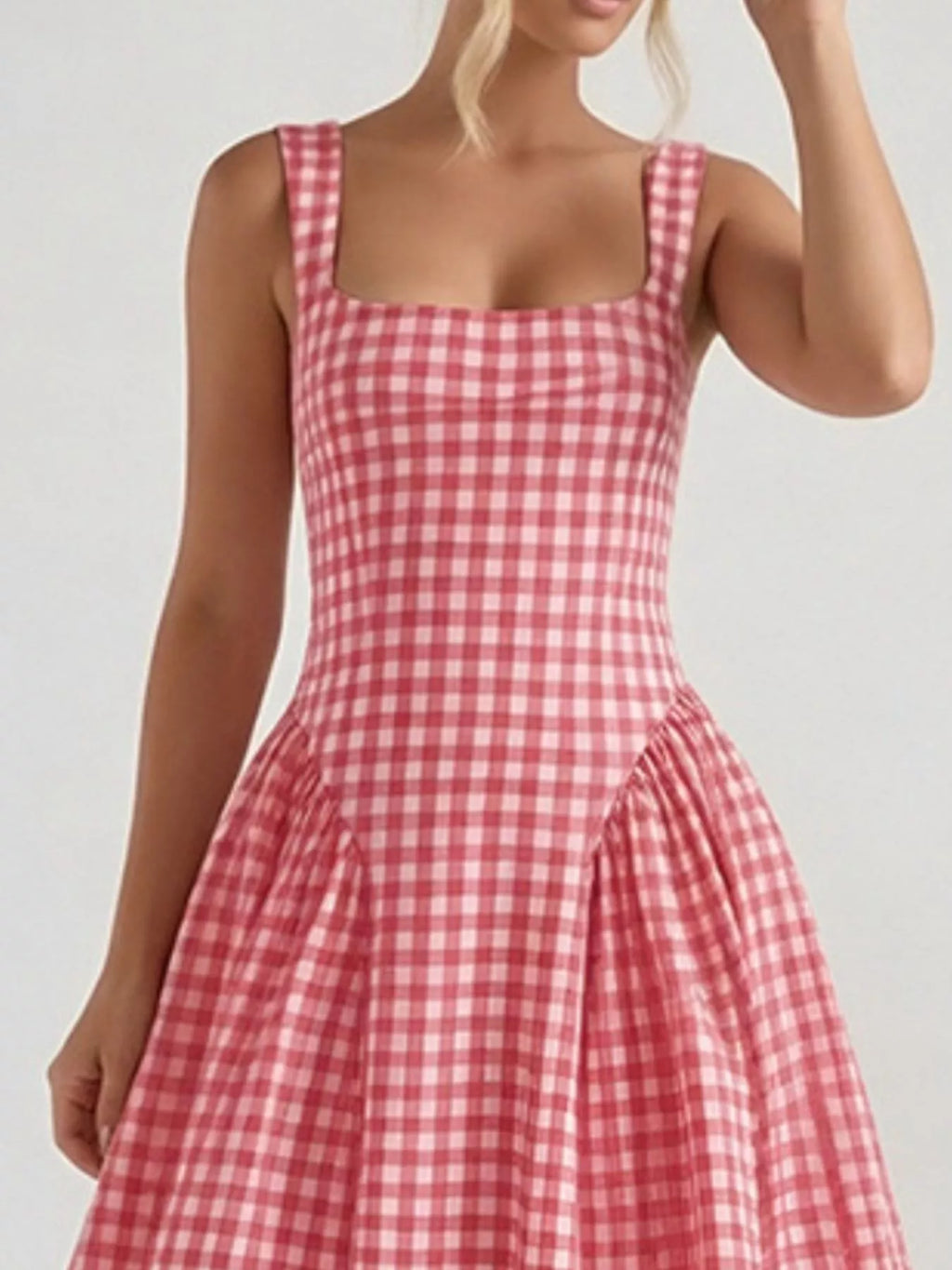 Full Size Plaid Square Neckline Midi Dress Plus Size
