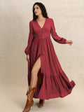 Plus Size V-Neck Balloon Sleeve Maxi Dress