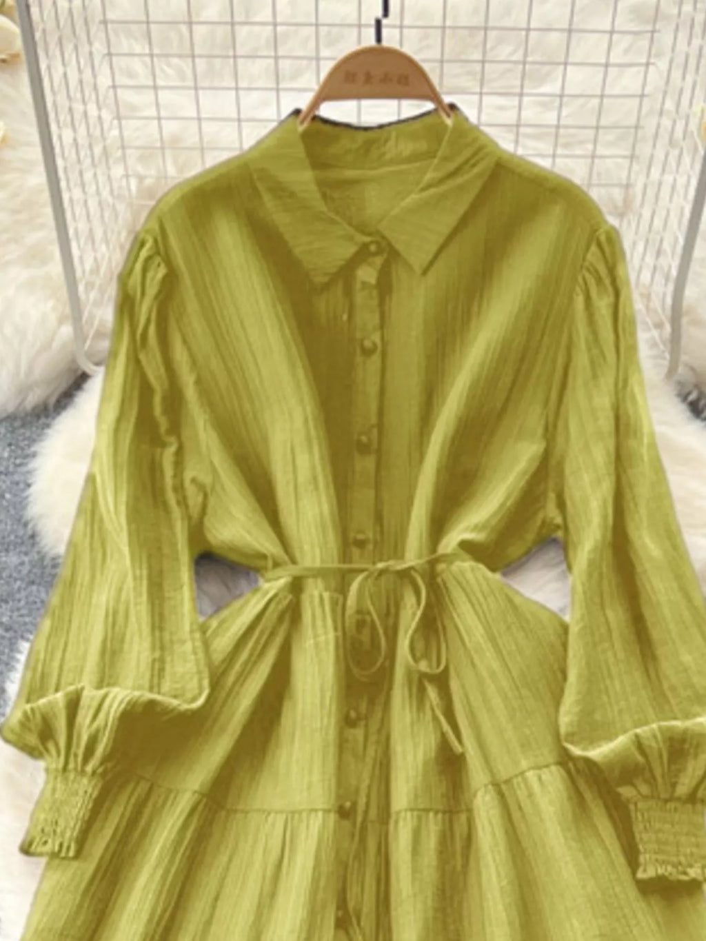 Button Down Tiered Long Sleeve Dress