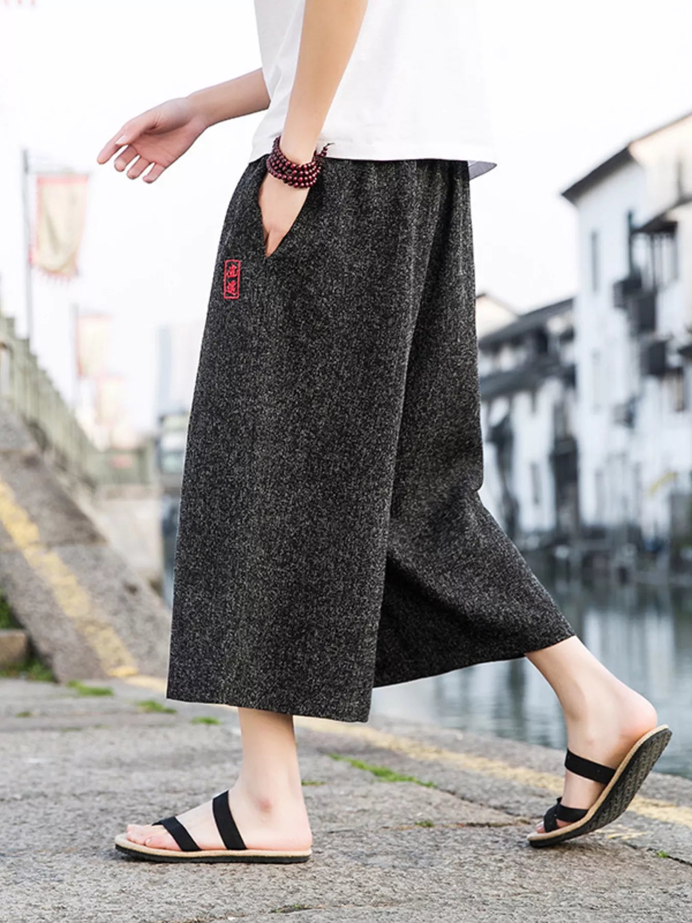 Men's Plus Size Casual Wide Leg Cropped Pants