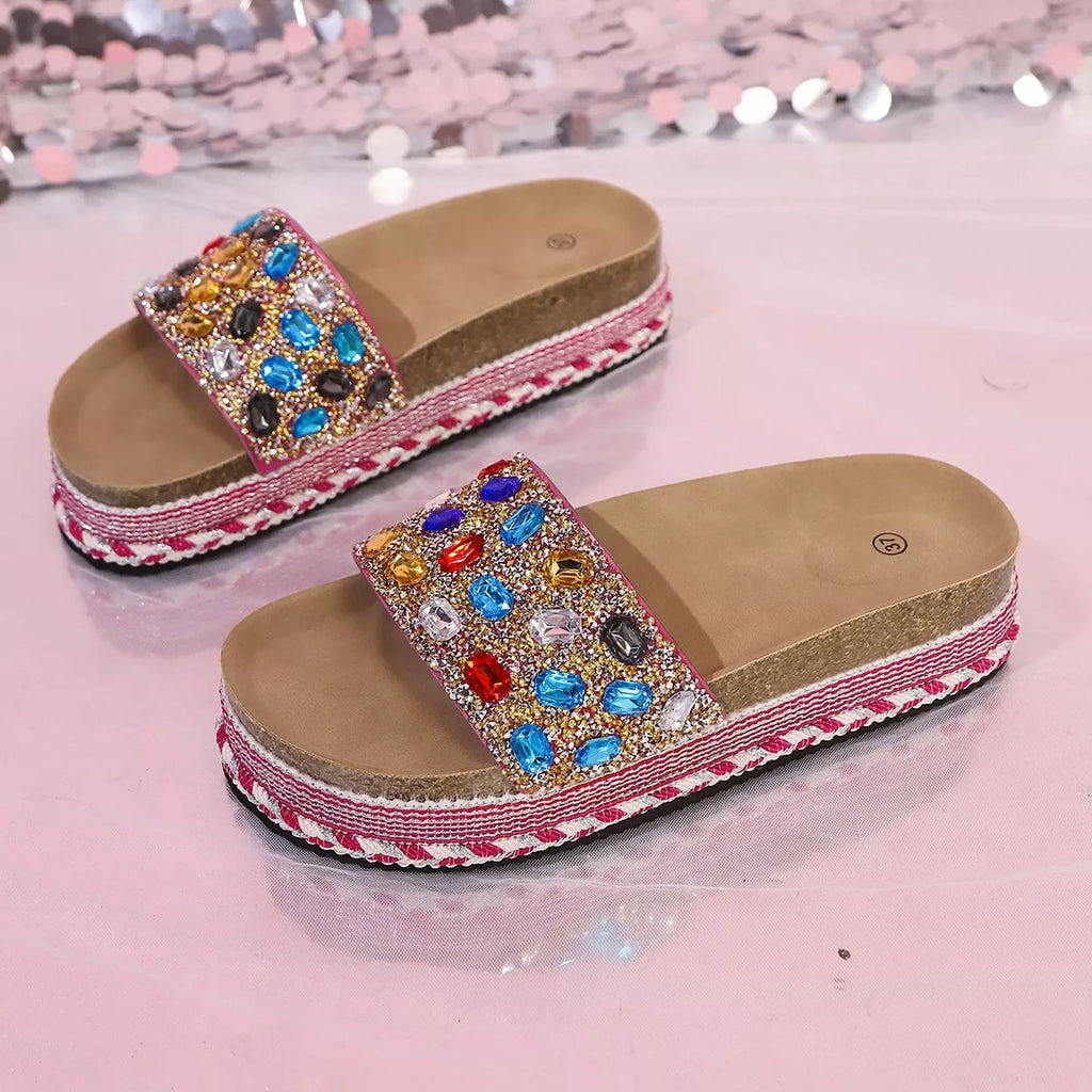Rhinestone Open Toe Platform Sandals