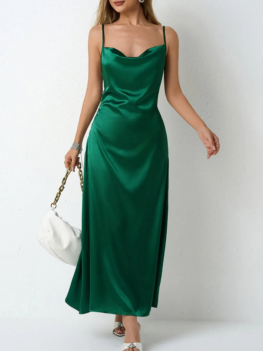 Satin Cowl Neck Cami Dress