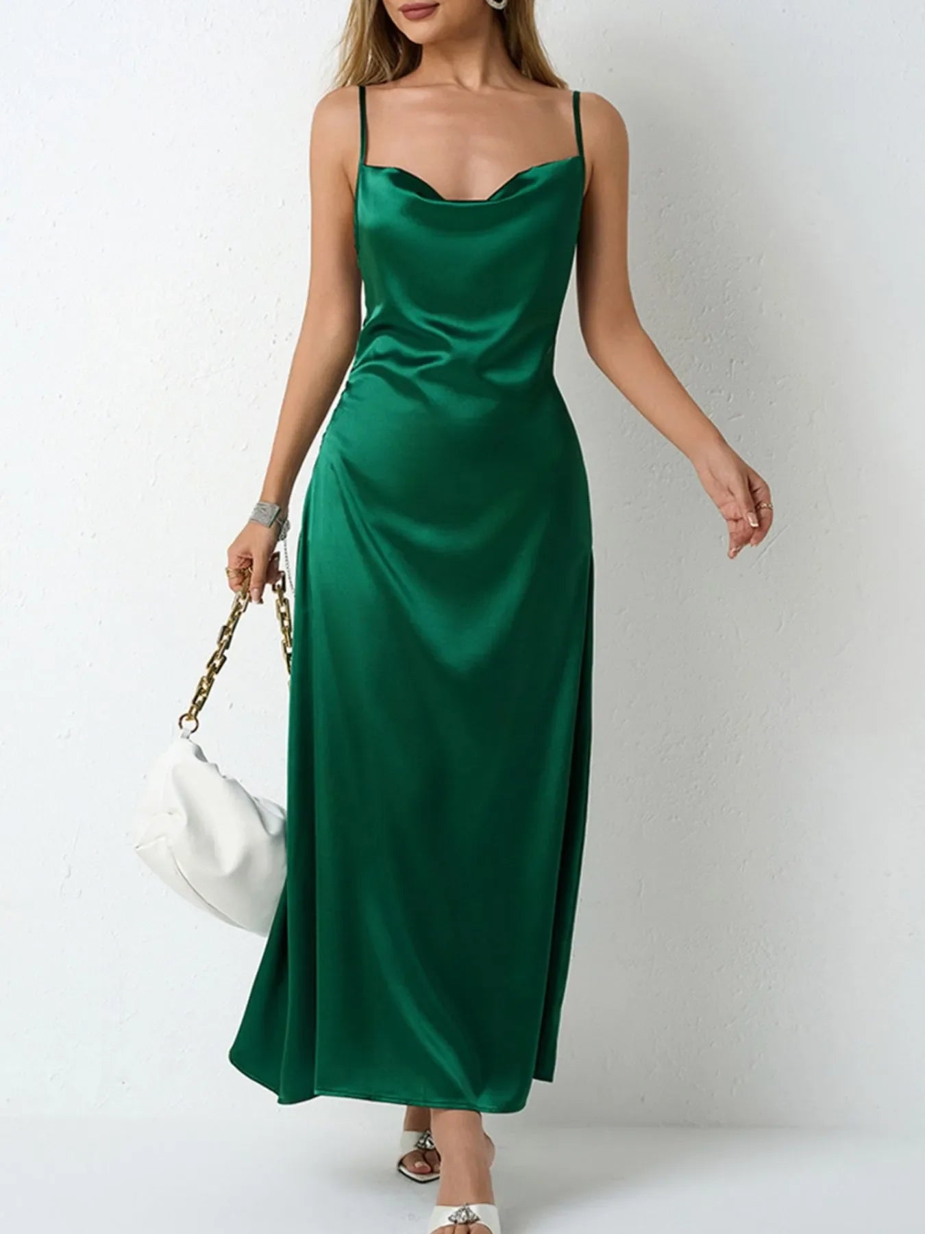 Satin Cowl Neck Cami Dress