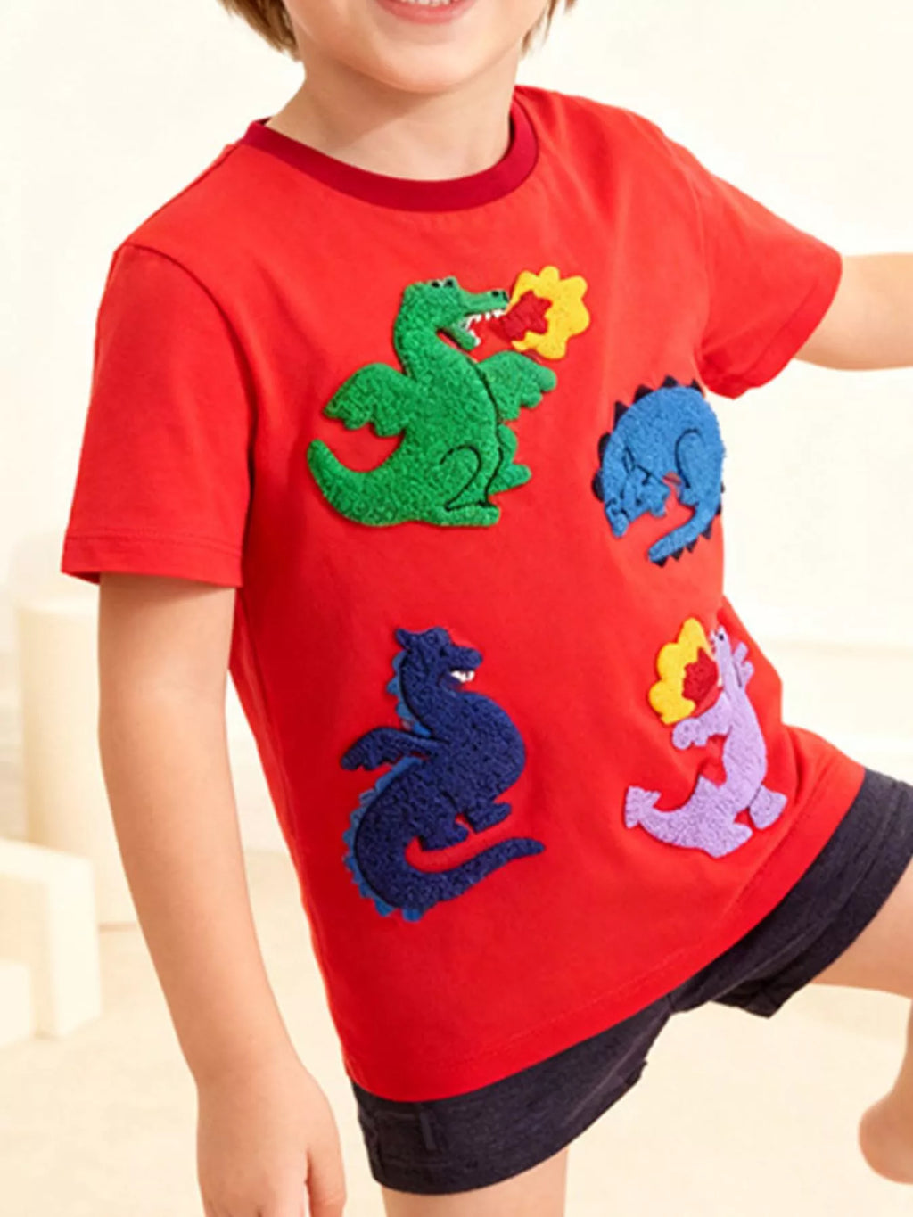 Children's Dinosaur Applique Short Sleeve T-Shirt