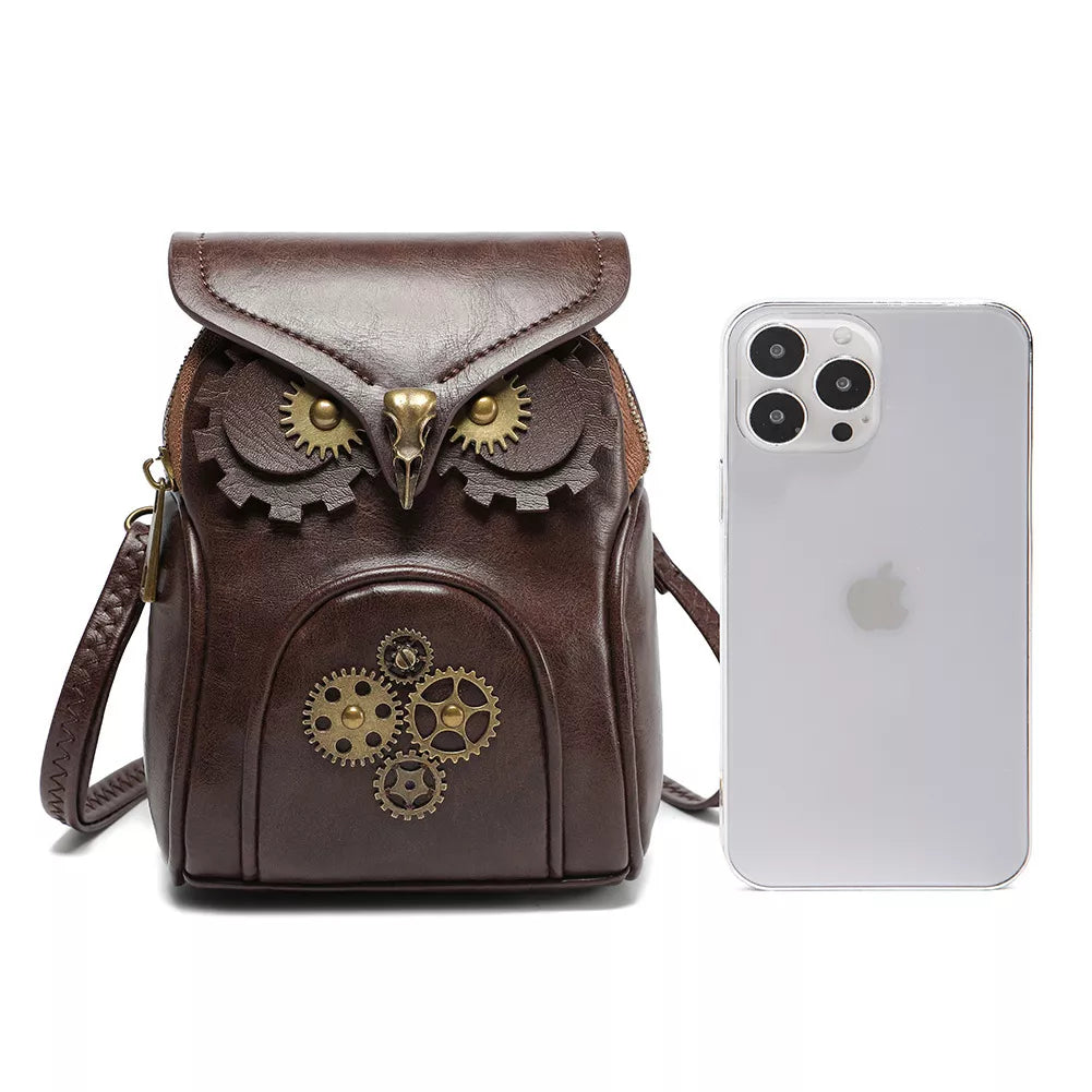 Steampunk Owl Design Crossbody Bag