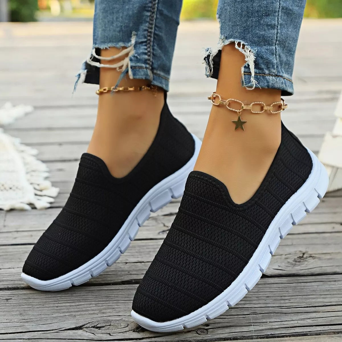 Round Toe Mesh Slip-Ons