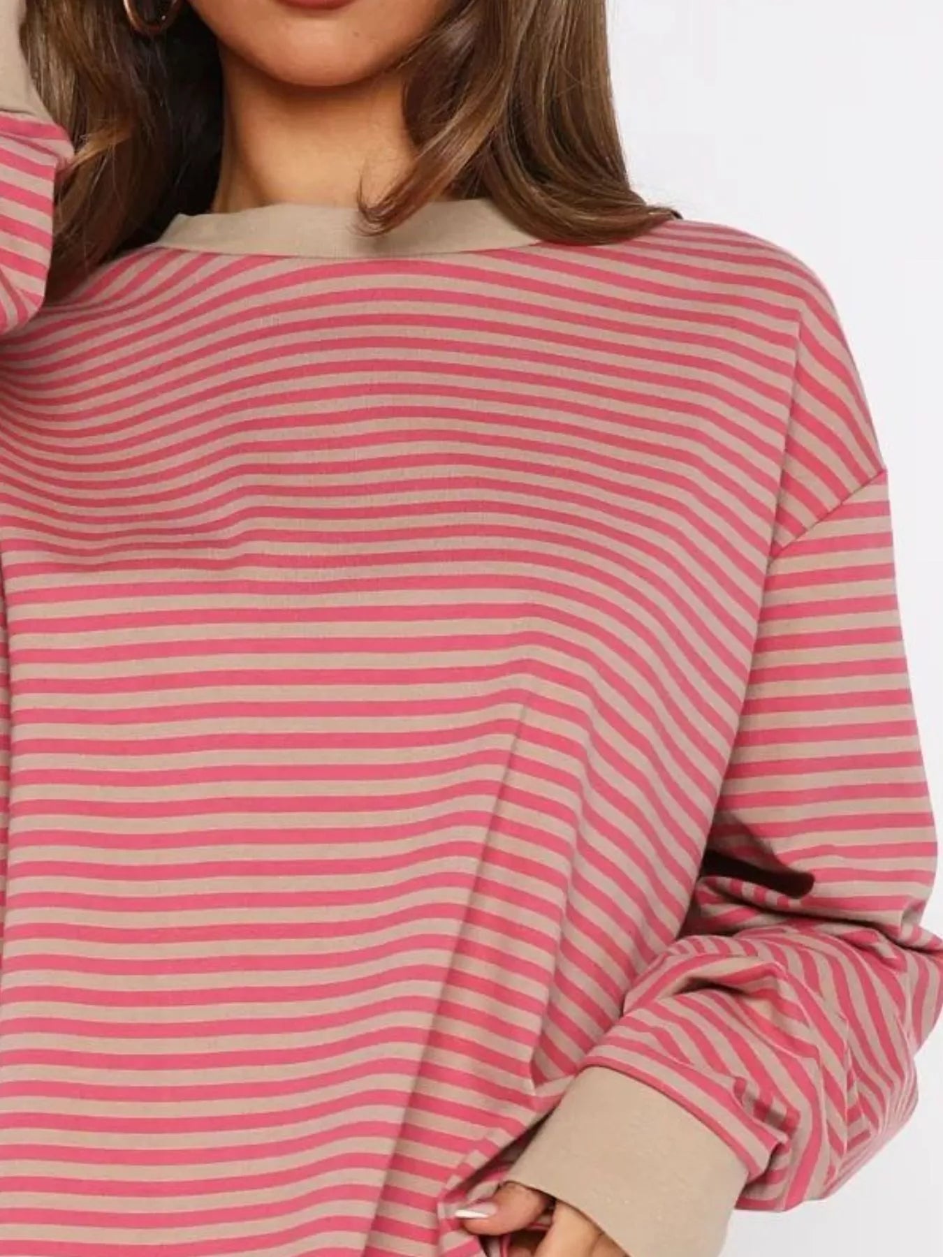 Striped Oversized Round Neck Sweatshirt