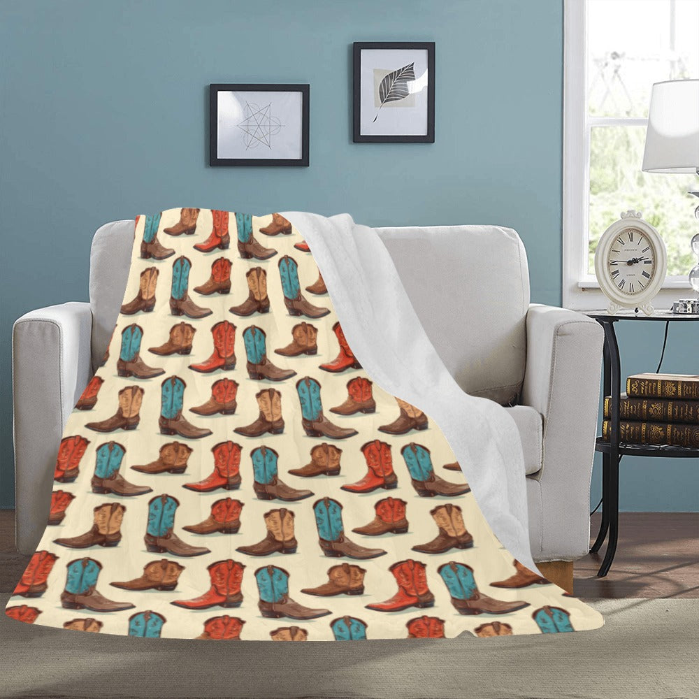 Baha Ranch Got My Boots Western Micro Fleece Throw Blanket 60" x 80" Made in America
