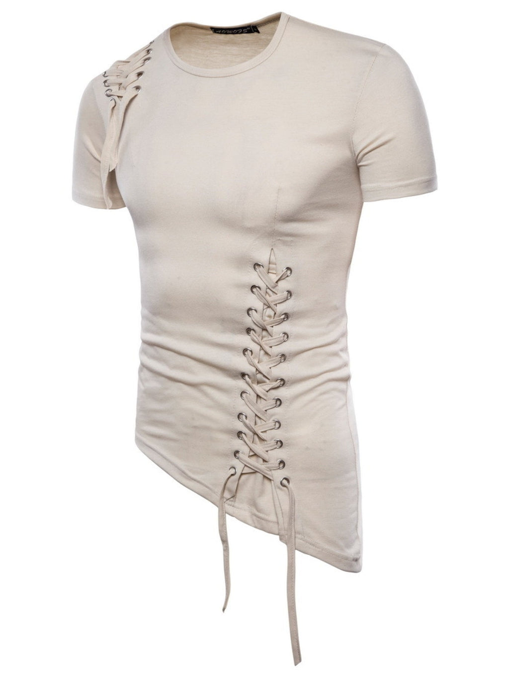 Men's Lace-Up Asymmetric Hem T-Shirt