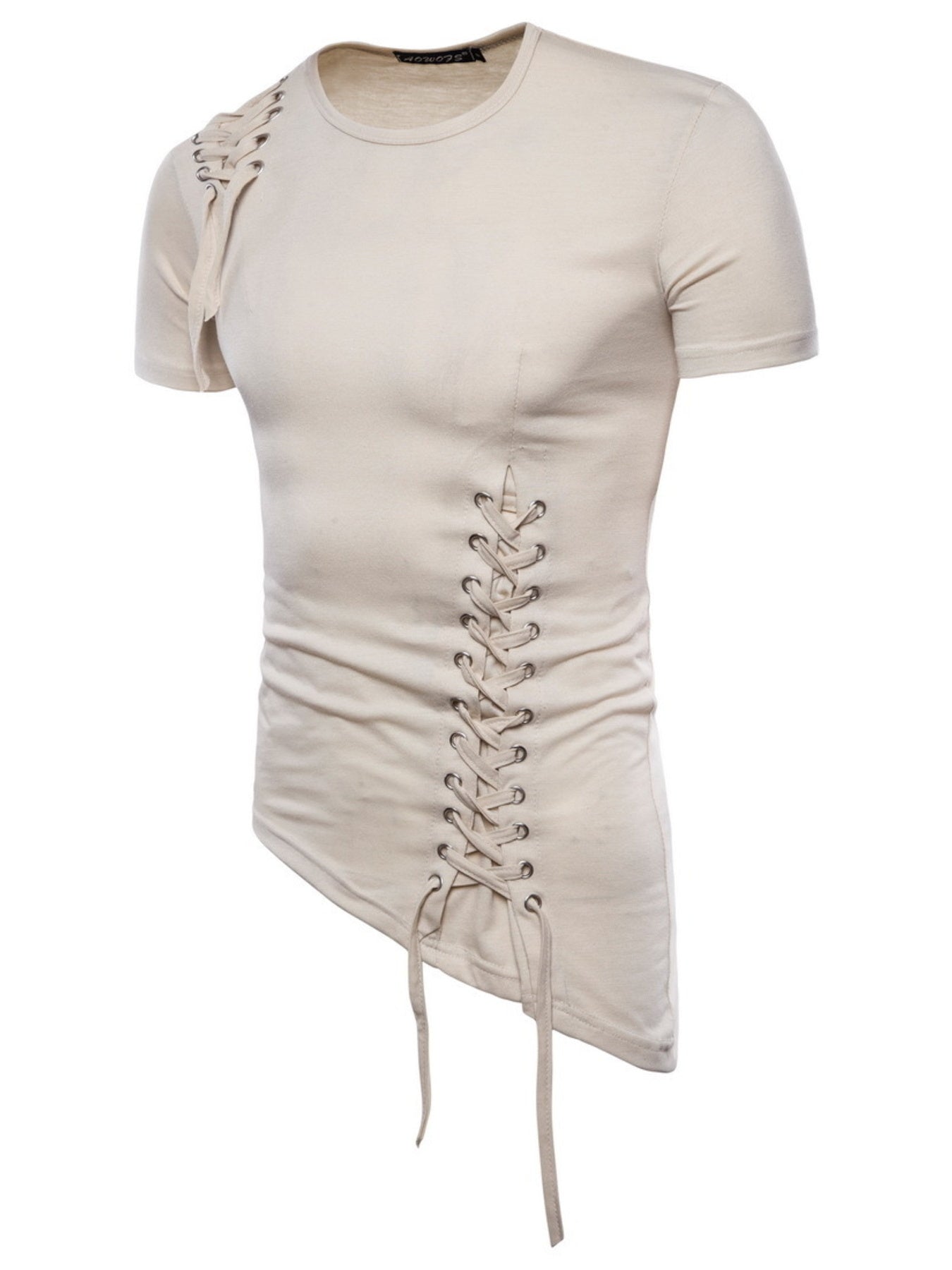 Men's Lace-Up Asymmetric Hem T-Shirt