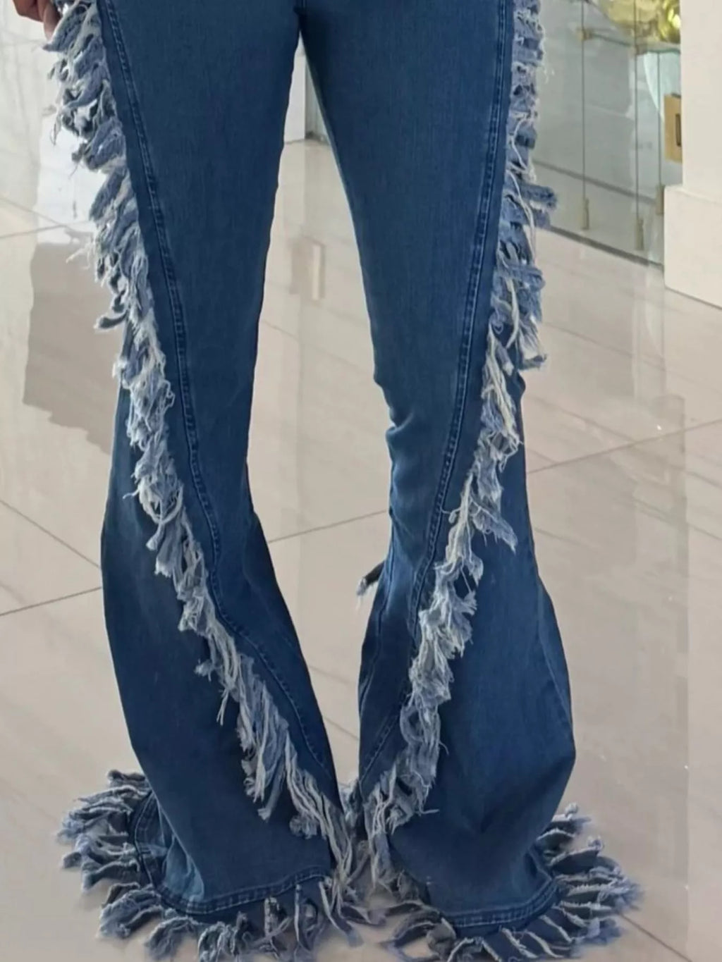Frayed Trim High Waist Flare Jeans