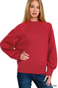 Zenana Viscose Mock Neck Exposed Seam Sweater