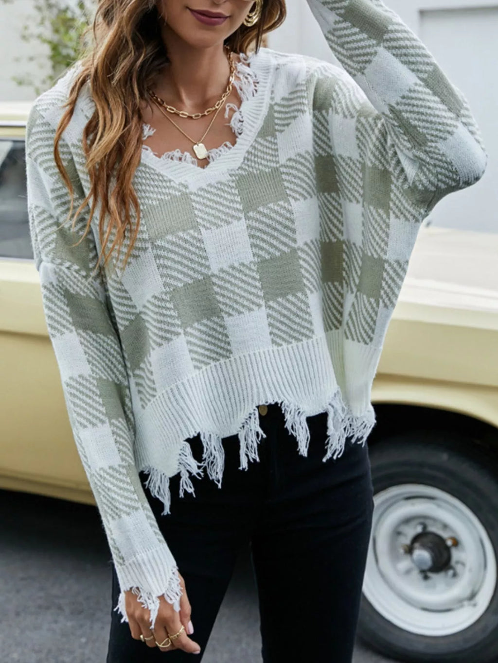 Frayed Hem Long Sleeve Sweater