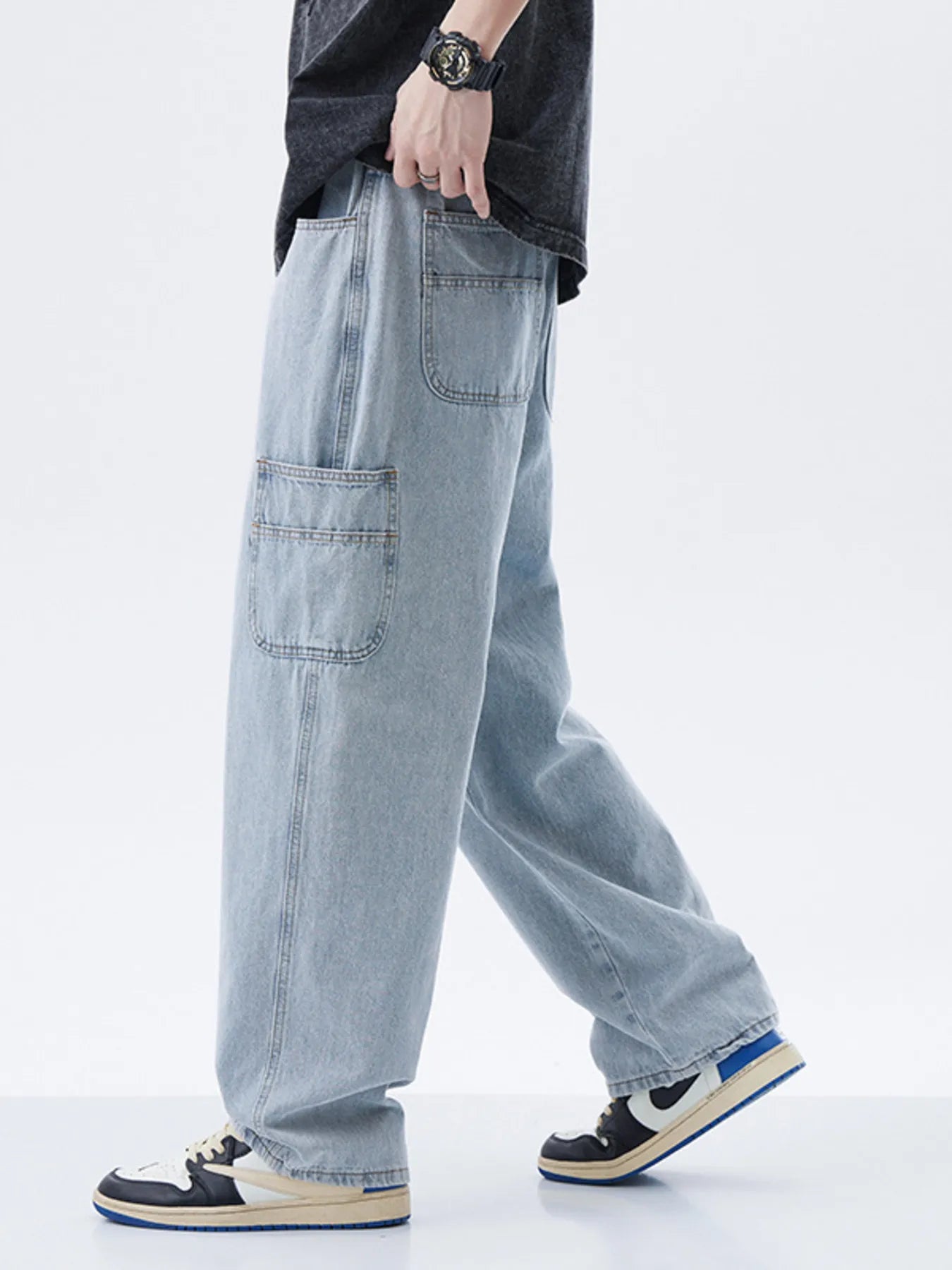 Men's Full Size Washed Wide Leg Jeans Plus Size