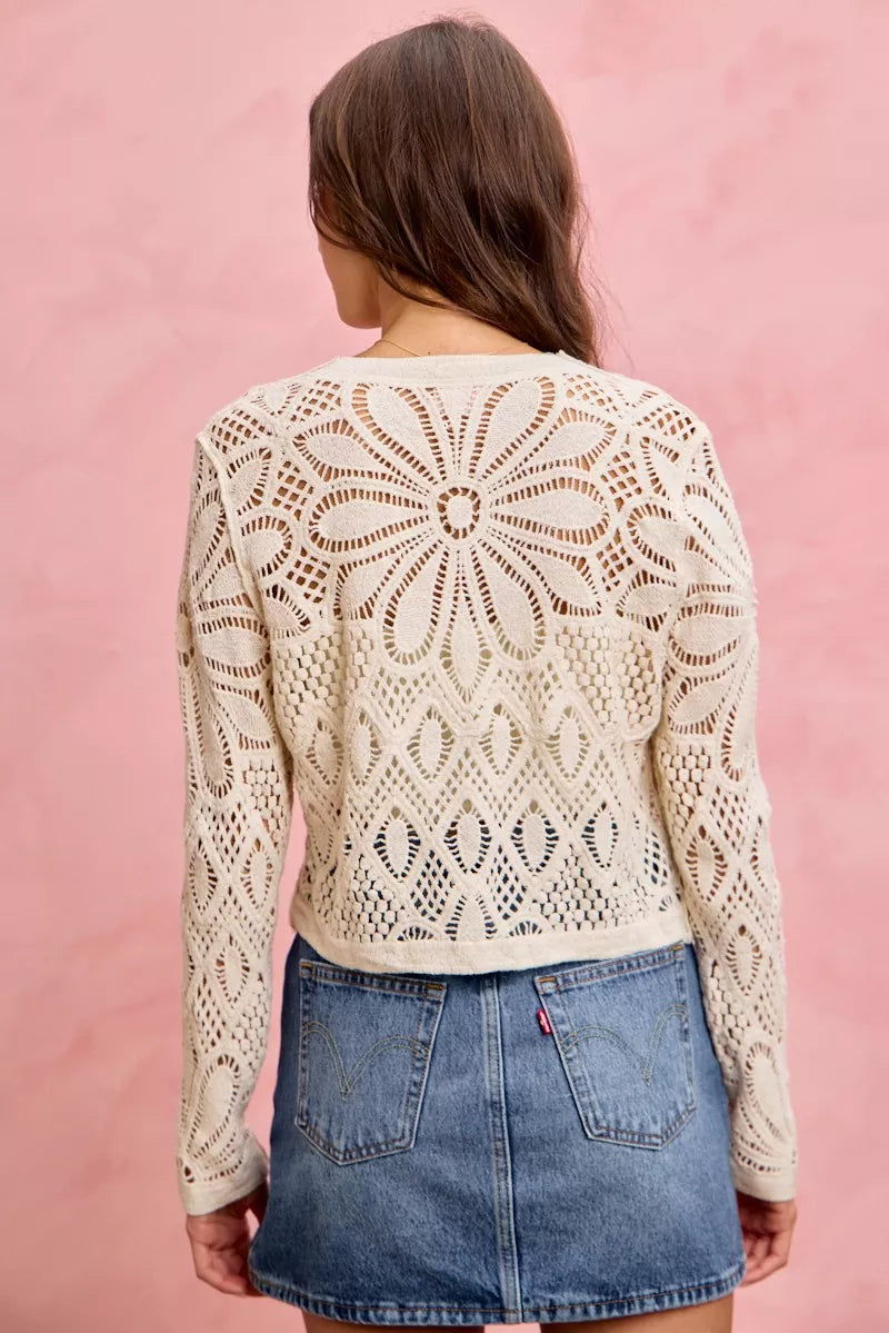 SO ME Crochet Knit Long Sleeves Cardigan Sweater