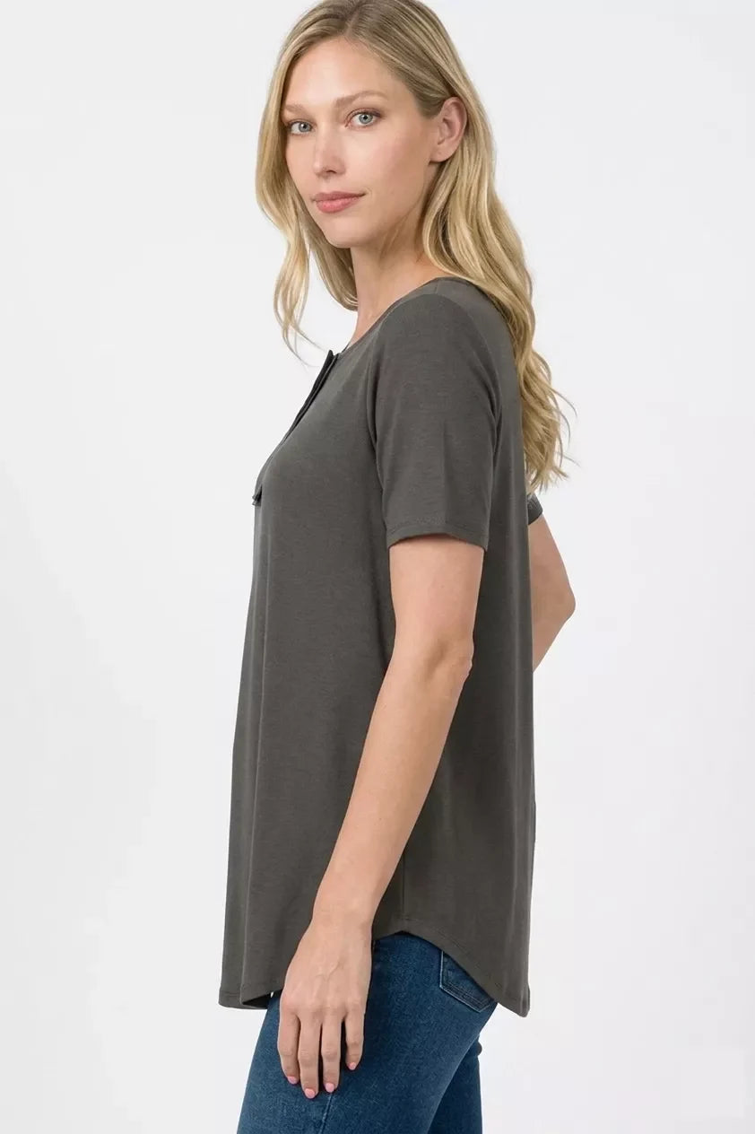 Zenana Short Sleeve Button Down Top