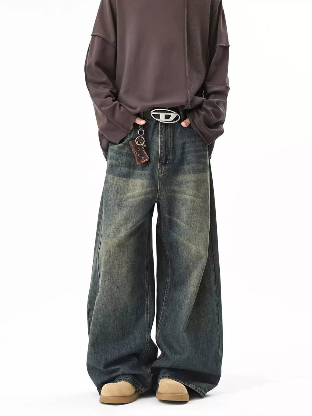 Men's Full Size Vintage Wash Wide Leg Jeans Plus Size