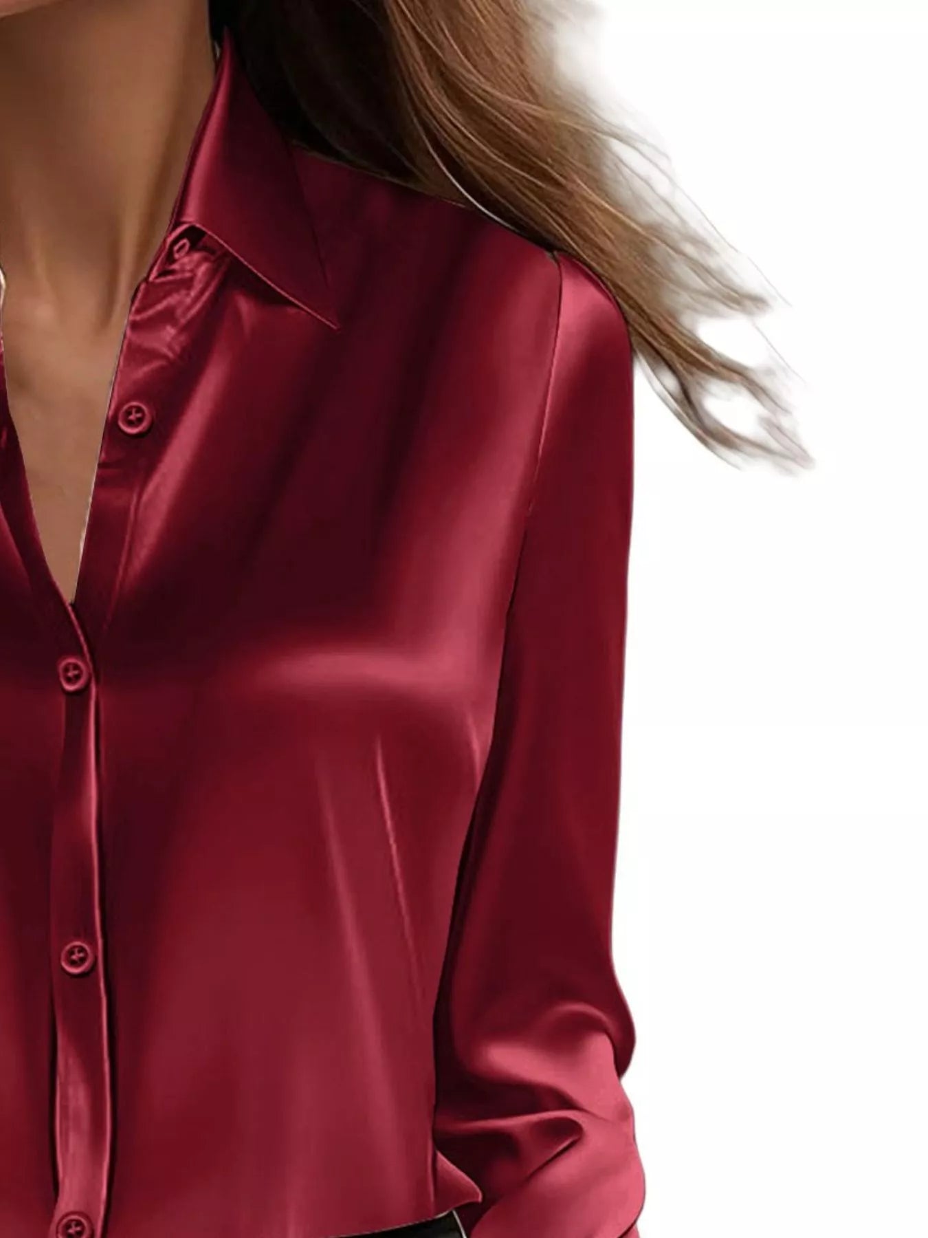Full Size Button Down Collared Neck Long Sleeve Shirt Plus Size