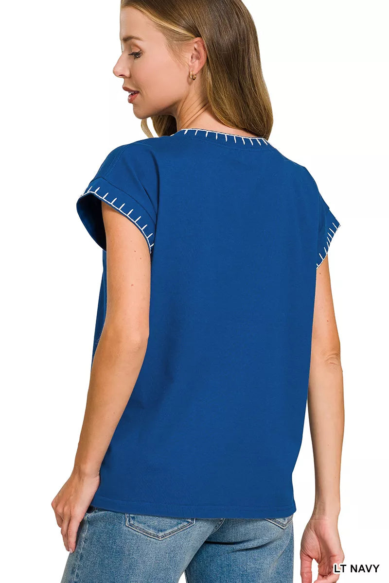 Zenana Stitch Detailed Oversize Top