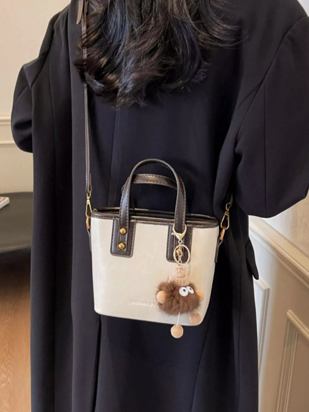 Leather Crossbody Bag with Charm