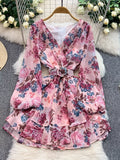 Floral Print Ruffle Hem Mini Dress
