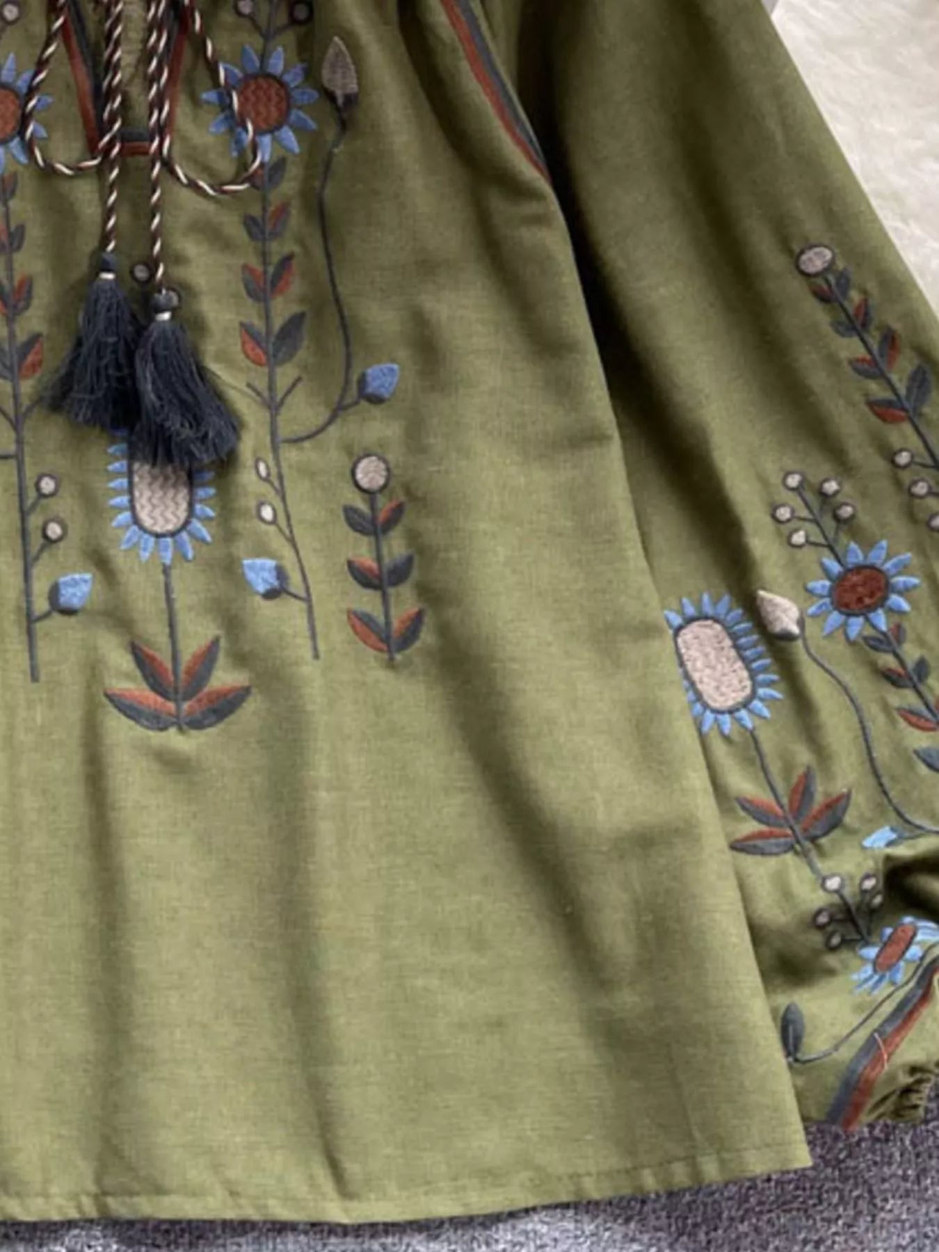 Embroidered Tie Neck Blouse