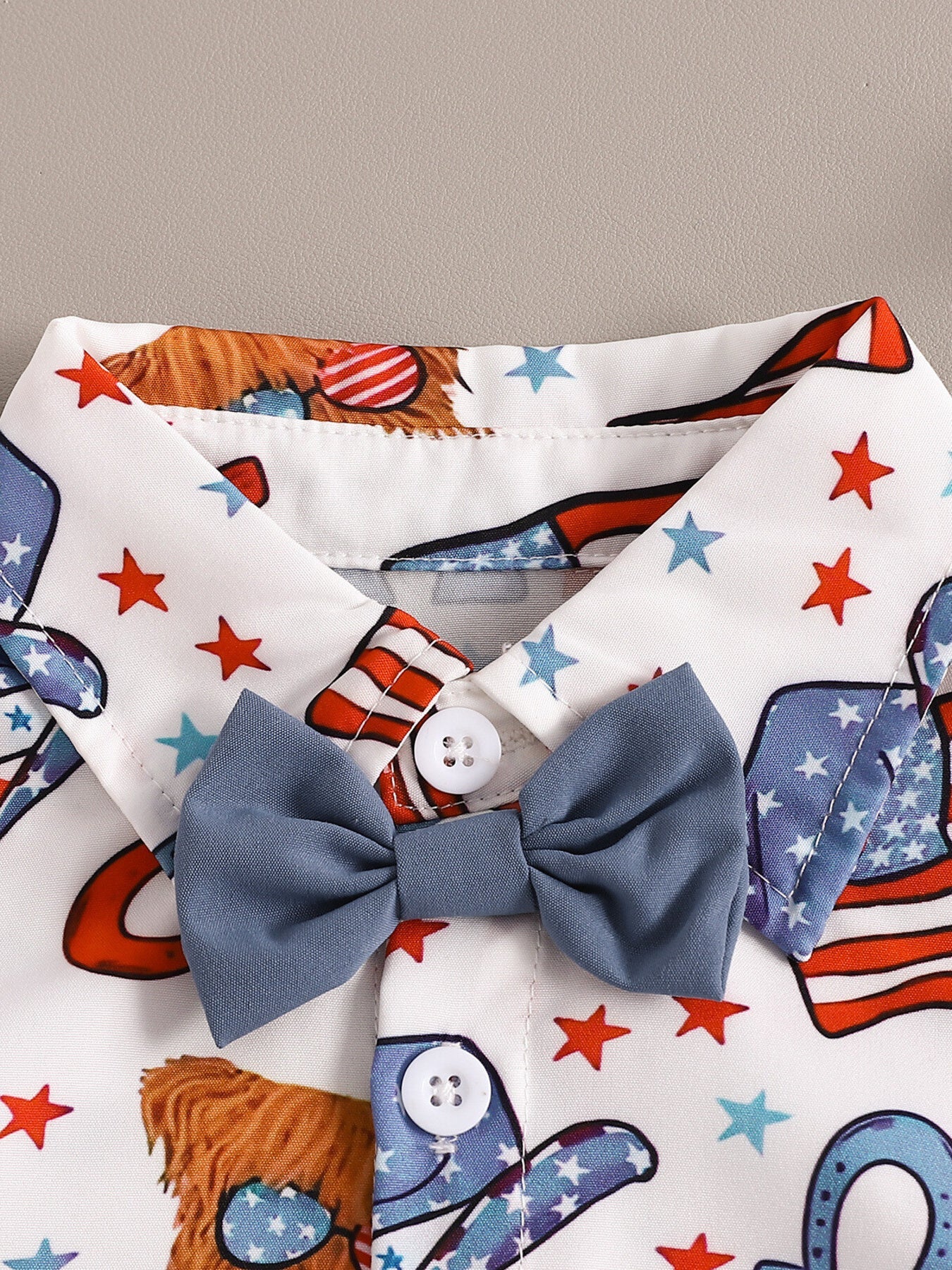 Children's American Flag Print Bow Tie Shirt & Shorts Set