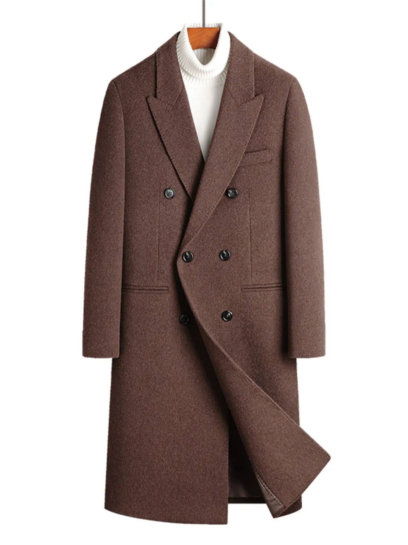 Men's Plus Size Double-Breasted Wool Overcoat