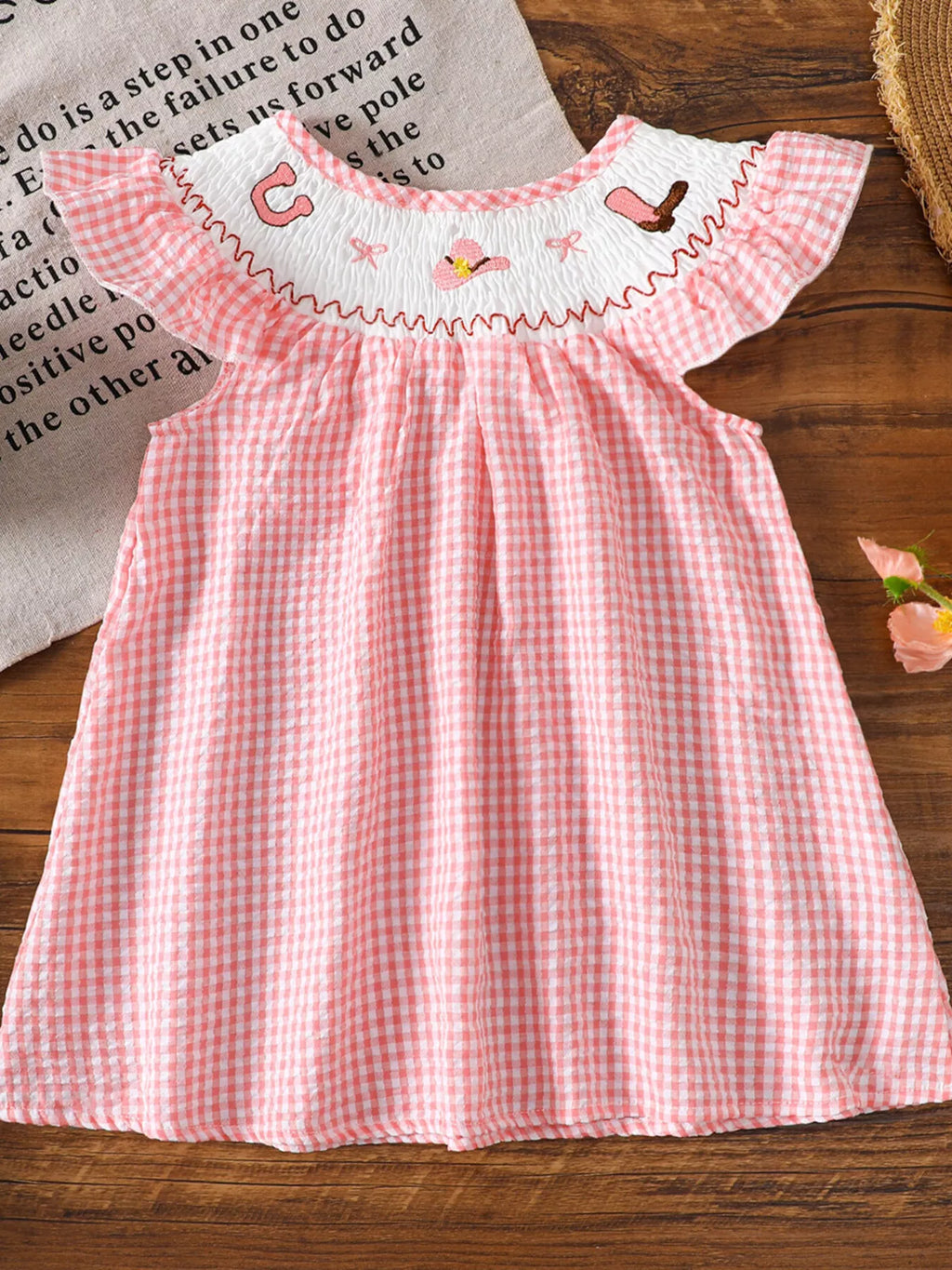 Children's Smocked Plaid Ruffle Sleeve Dress