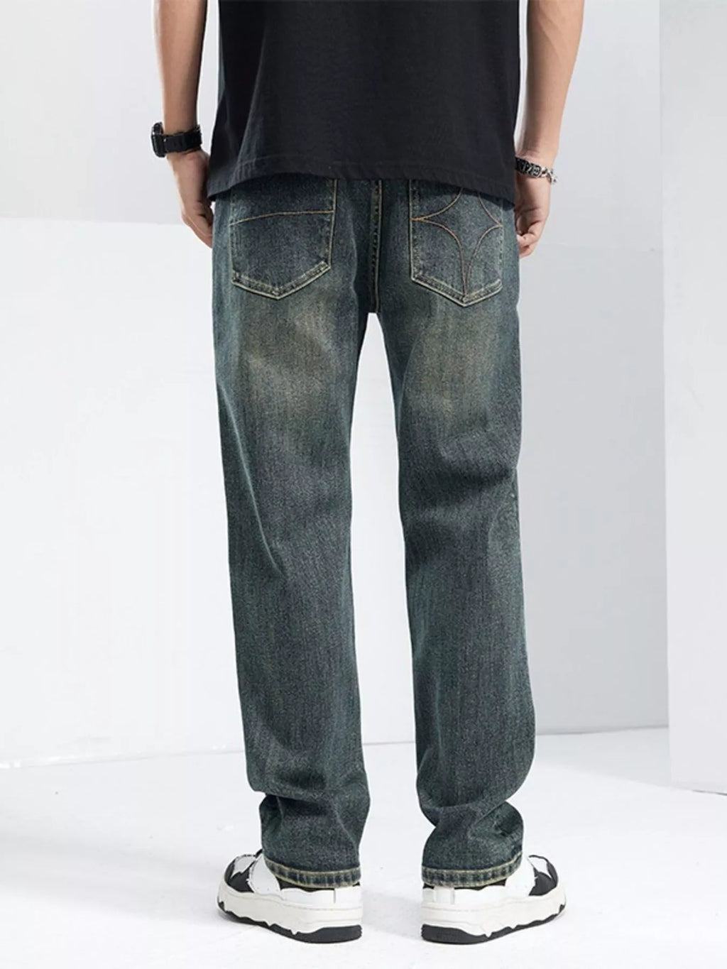 Men's Washed Wide Leg Jeans