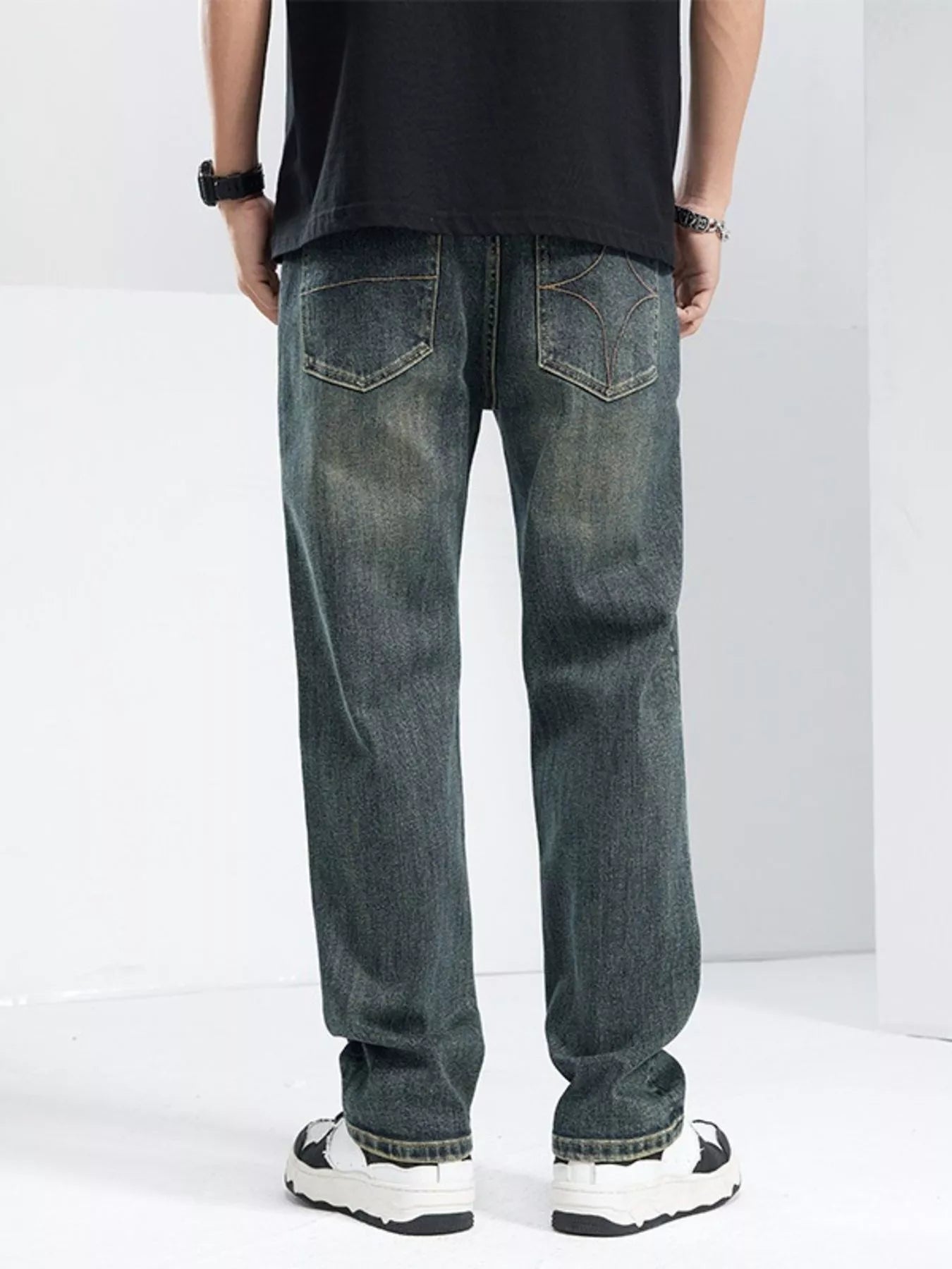 Men's Washed Wide Leg Jeans