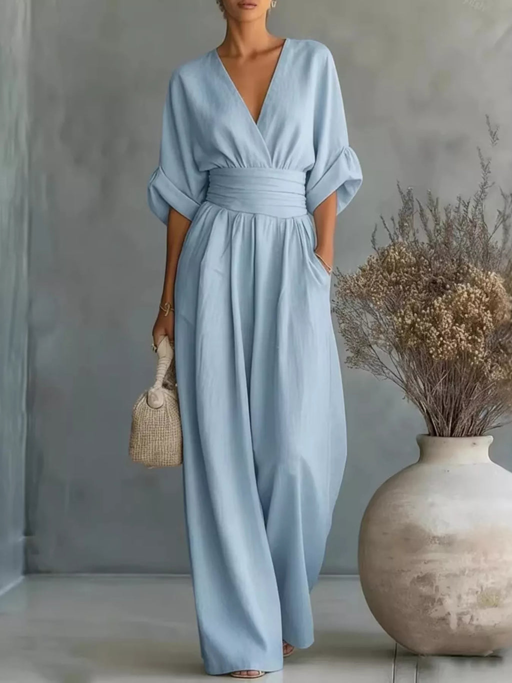 Full Size Half Sleeve Wide Leg Jumpsuit Plus Size