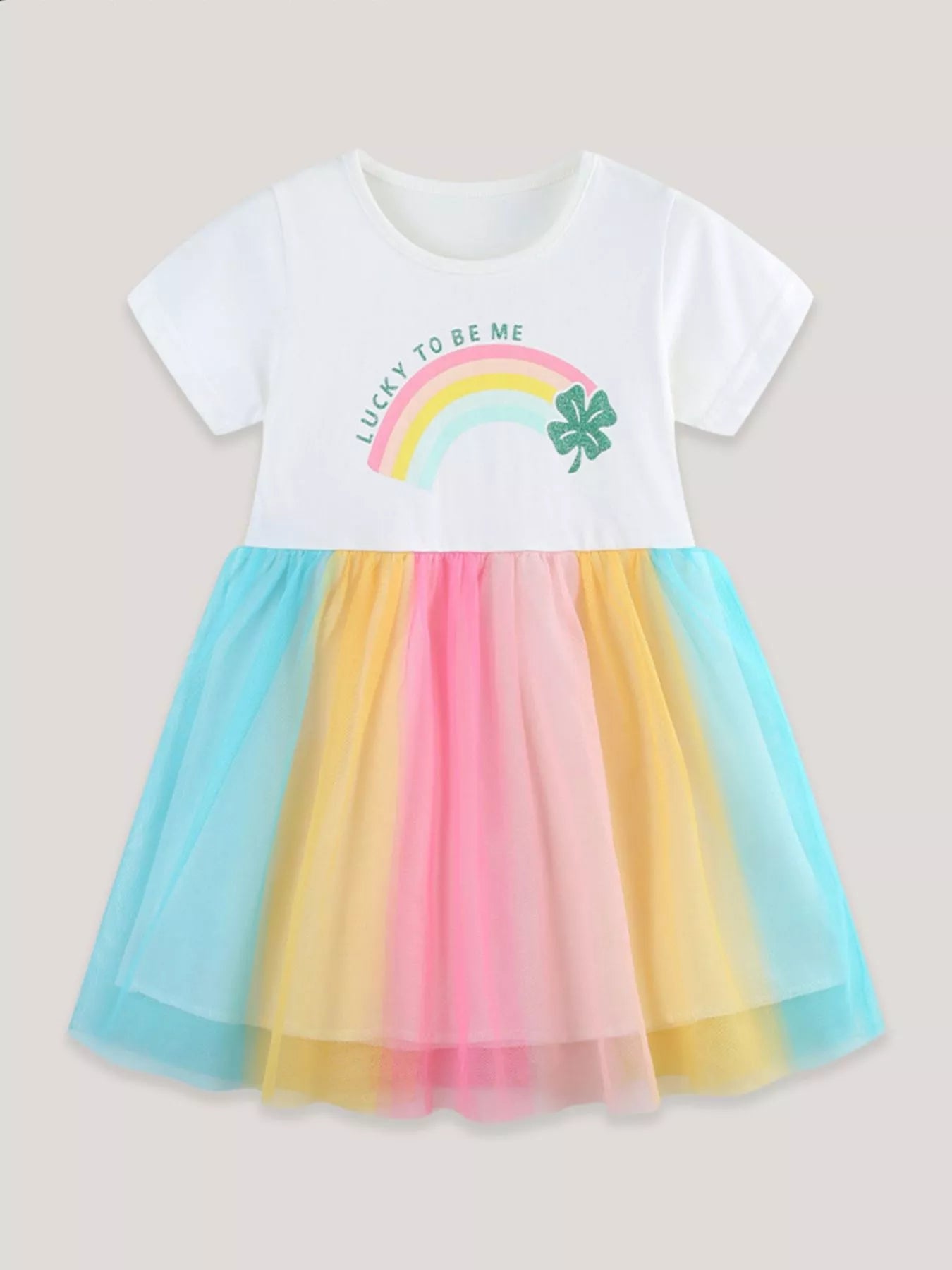 Children's Rainbow Short Sleeve Tulle Dress