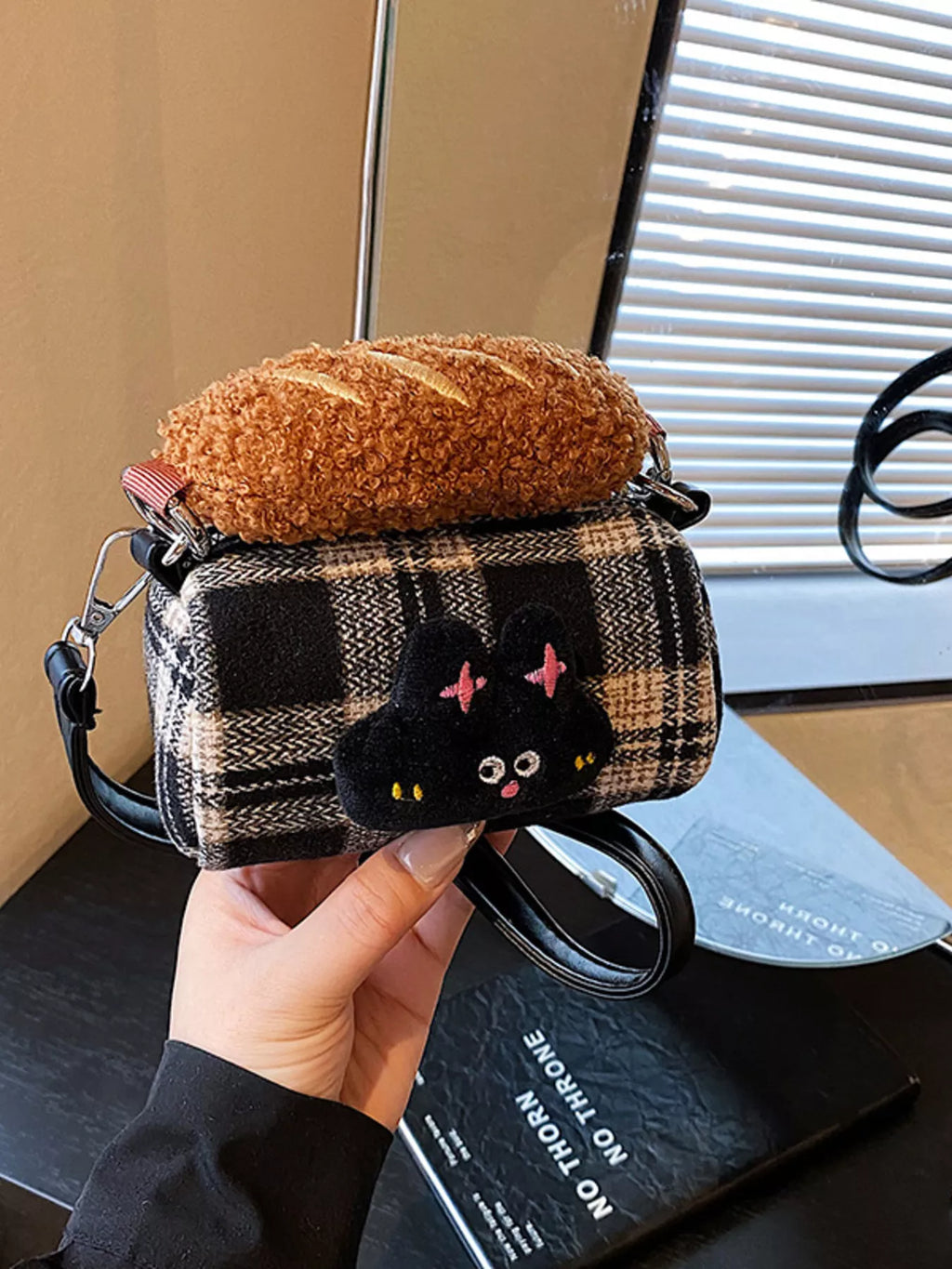Plaid Pattern Plush Trim Crossbody Bag