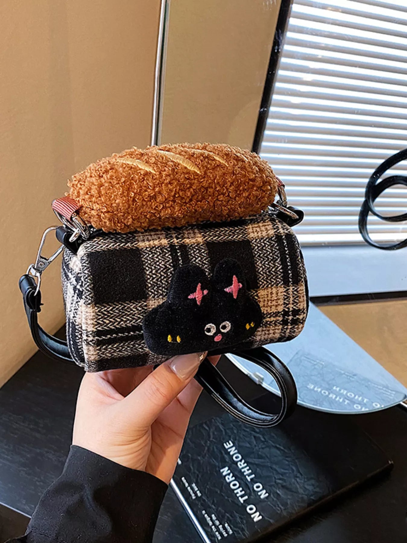 Plaid Pattern Plush Trim Crossbody Bag