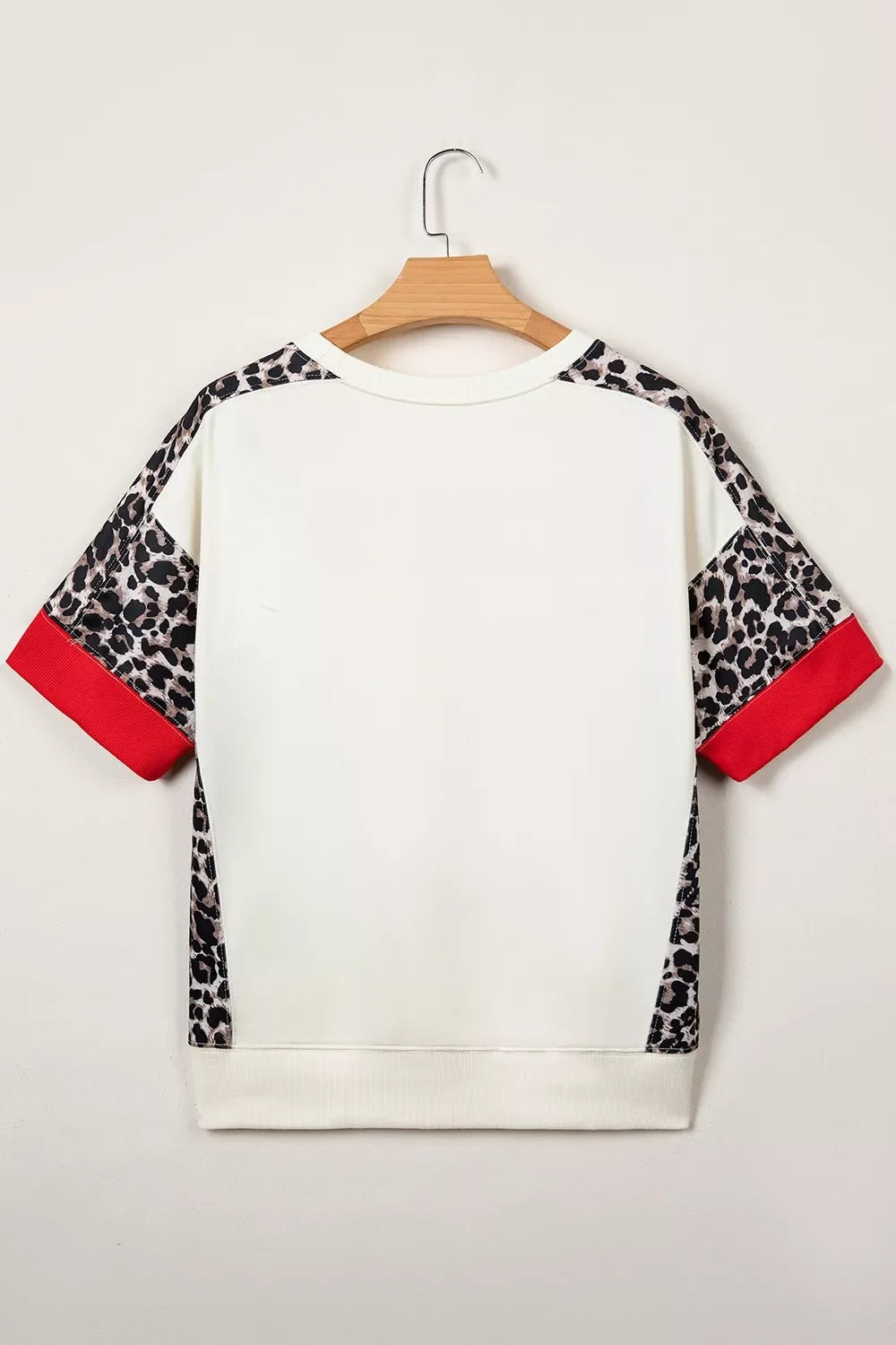 Leopard Block Patchwork Uneven Hem Short Sleeve Top