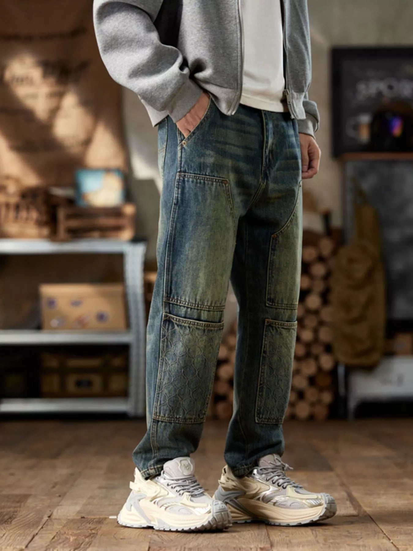 Men's Vintage Wash Straight Leg Jeans