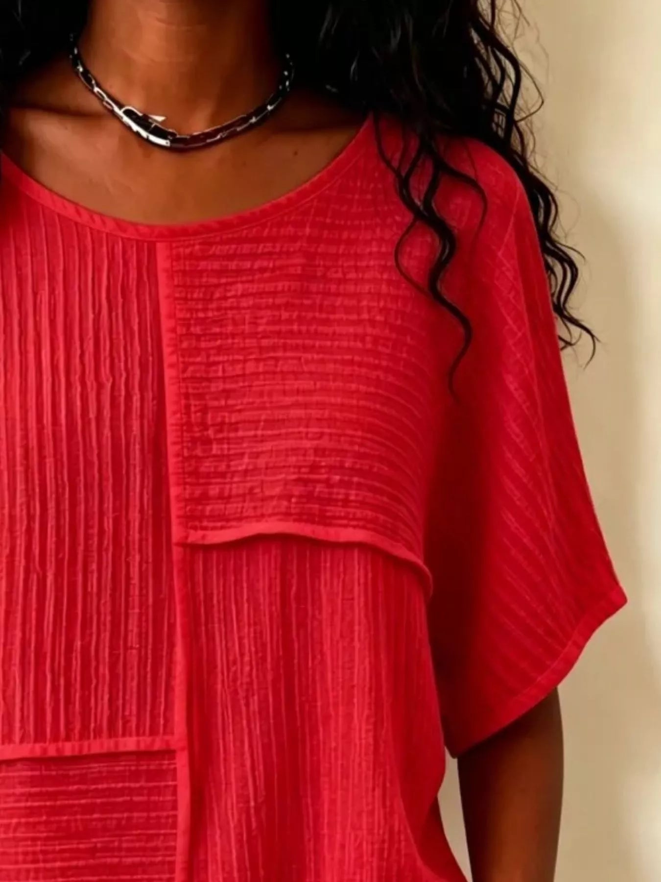 Full Size Texture Round Neck Half Sleeve Blouse Plus Size