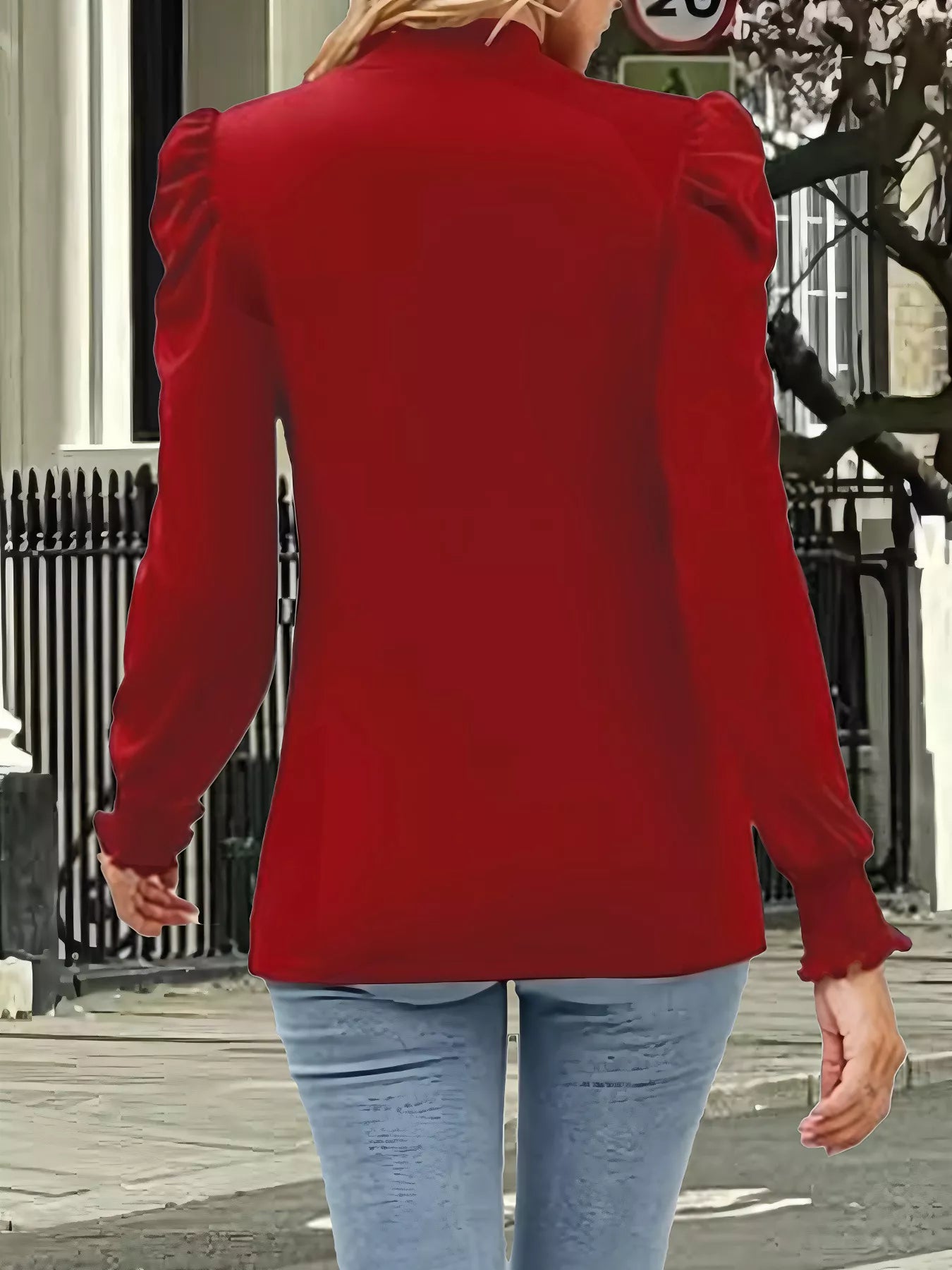 Mock Neck Puff Sleeve Blouse