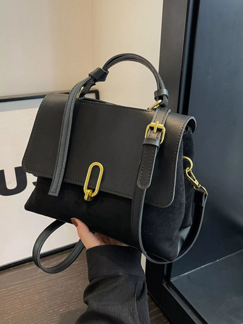 Buckle Crossbody Bag with Top Handle