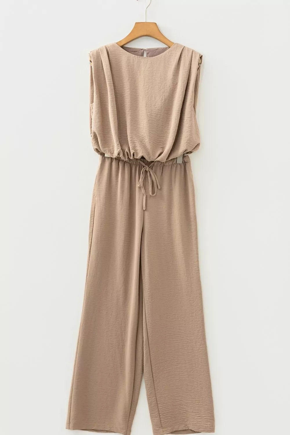 Solid Color Keyhole Puffy Tank Drawstring Loose Pants 2pcs Outfit