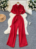 Button Front Wide Leg Jumpsuit