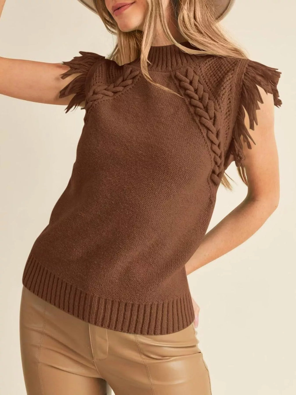 Braided Trim Fringe Sweater Top