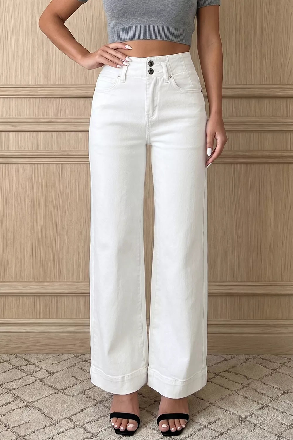 2-Button High Waist Wide Leg Jeans