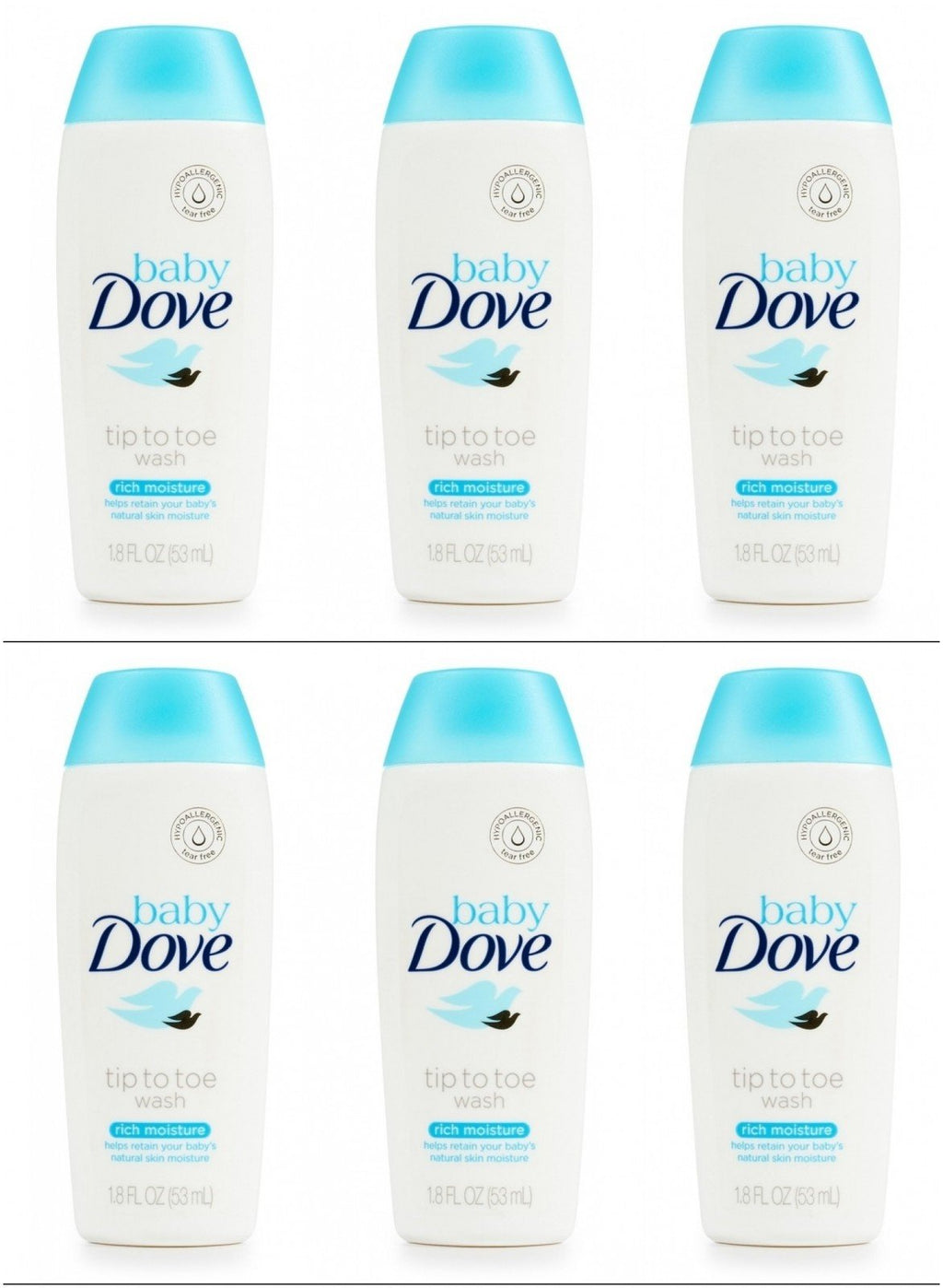 Baby Dove Body Wash Tip To Toe Sensitive Moisture 1.8 Oz Travel Size (Pack Of 6)