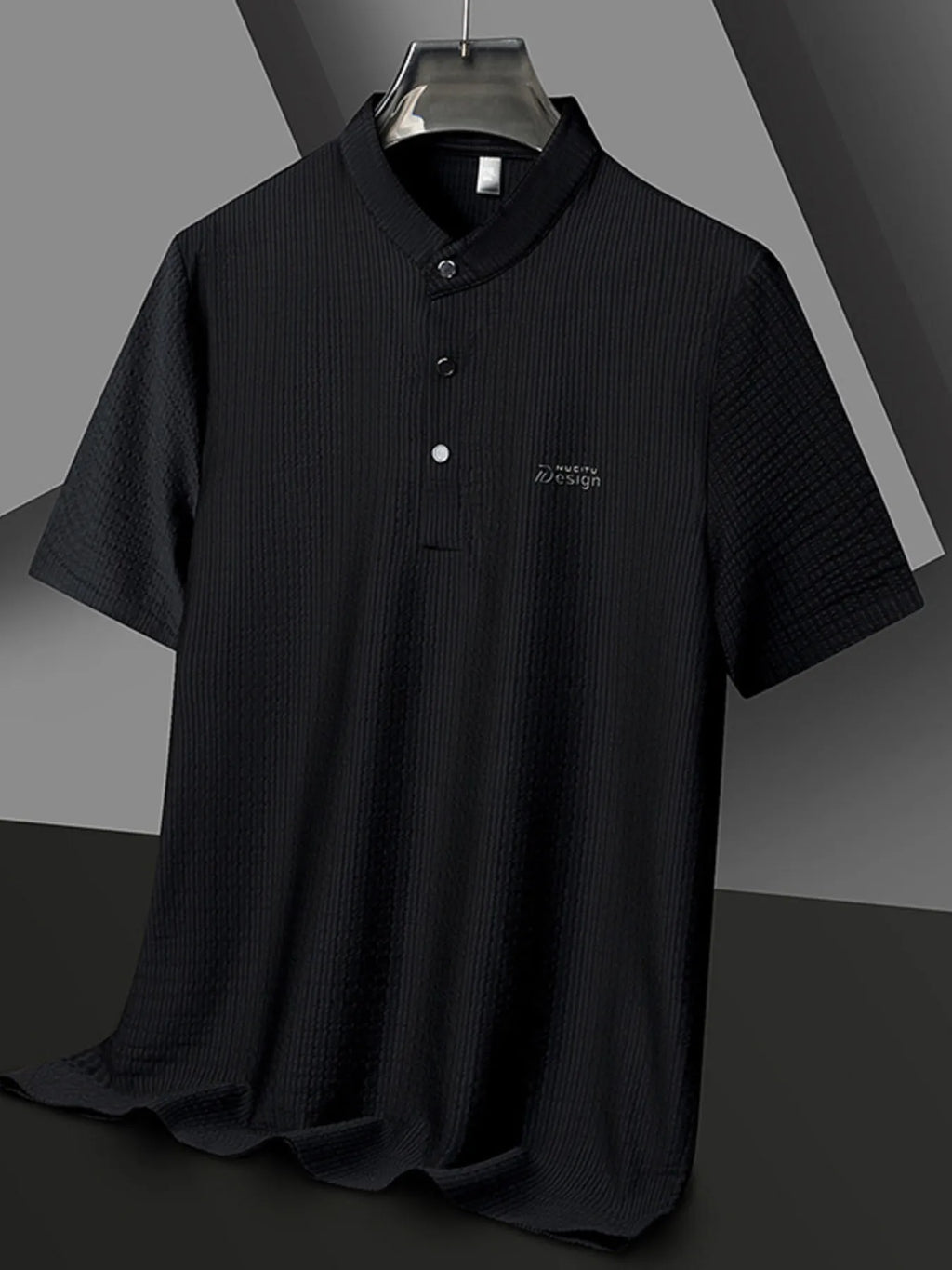 Men's Plus Size Textured Button Detail Short Sleeve Top